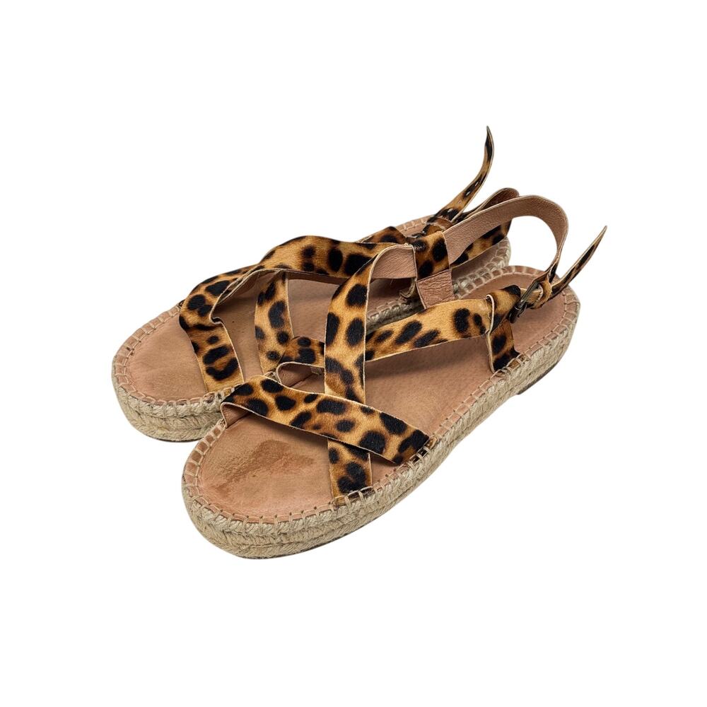 Madewell The Malia Leopard Print Espadrille Calf Hair Sandal Size 7.5